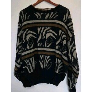 VTG Sweater Mens M 90s‎ Knit Wool Blend Abstract Grandpa 3D Knit Biggie Cosby